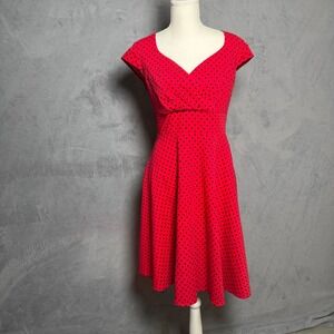 bbonline Size Large red polka dot pinup dress retro rockabilly fit flare